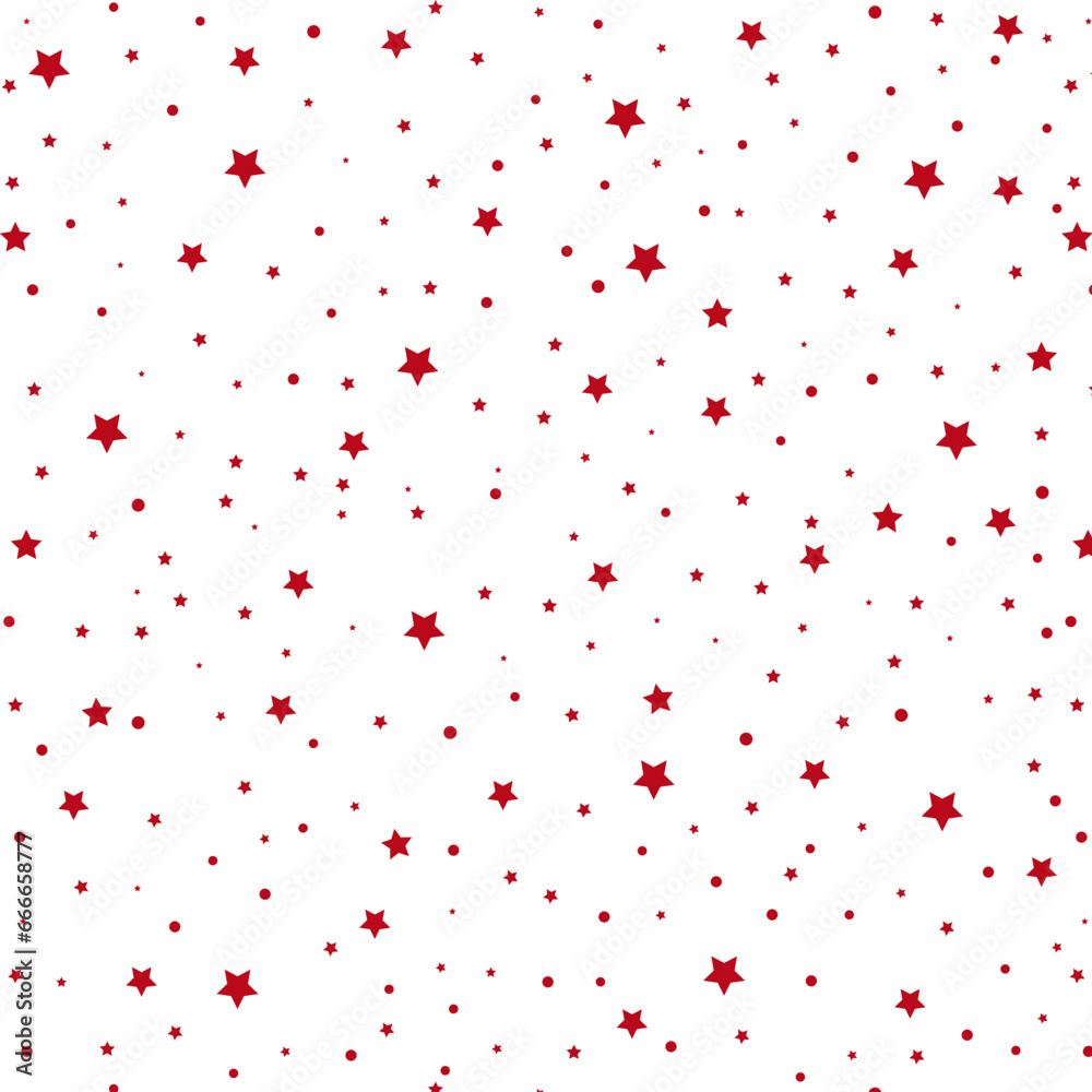 Red stars and point seamless pattern. Isolated on white. Christmas and New Year concept, Birthday. Vector illustration