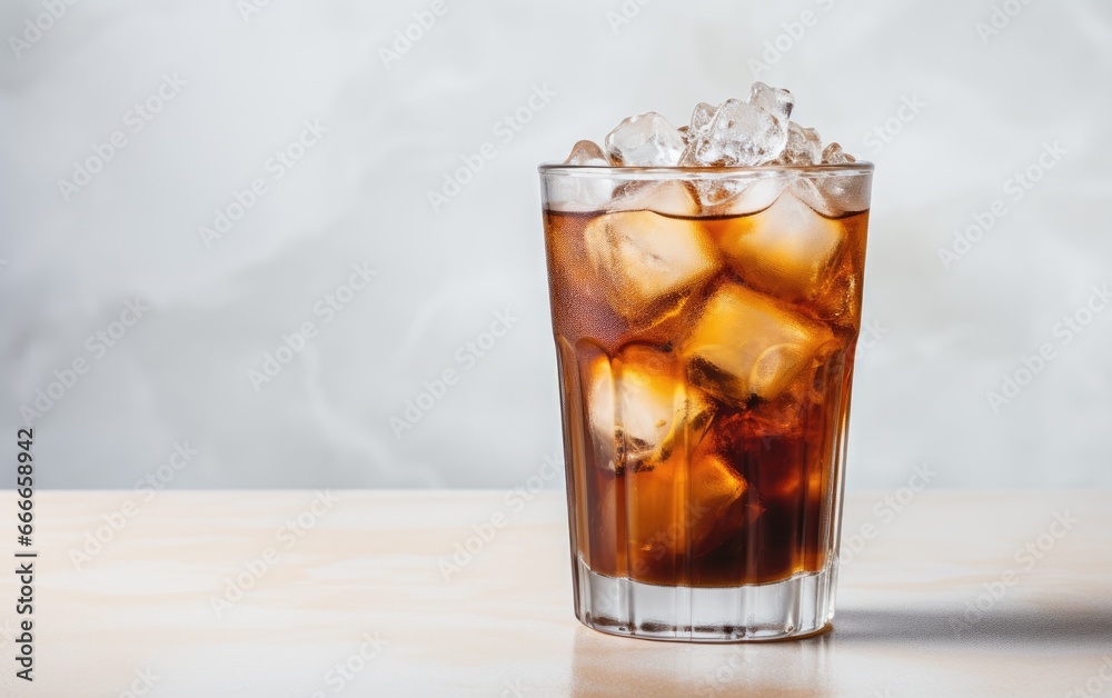 The glass of cola with ice.