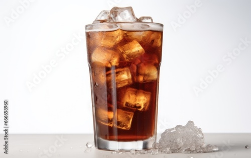 The glass of cola with ice.