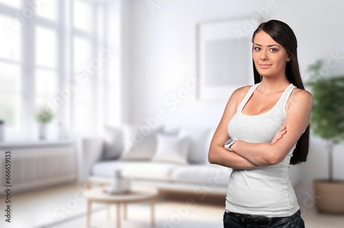 Portrait of young happy woman posing at home, AI generated image Free Download Portrait of young happy woman posing at home, AI generated image - GFXLoad