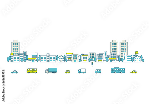 ビルが並ぶ街並みのベクターイラスト