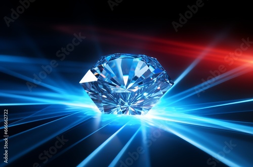 Blue laser passing through diamond, creating a mesmerizing light display, macro shot © Victoria