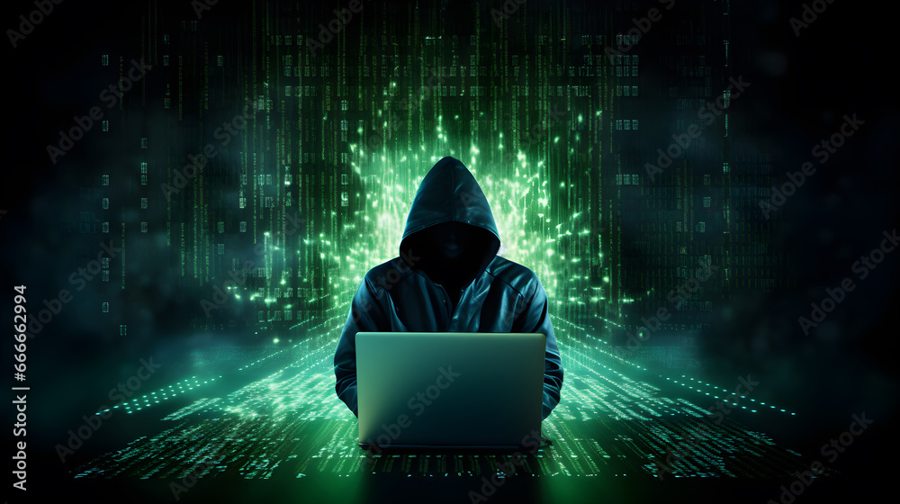 Hackers use laptop to crack code Hacking and malware concept Hackers use laptop to crack code Hacking and malware concept