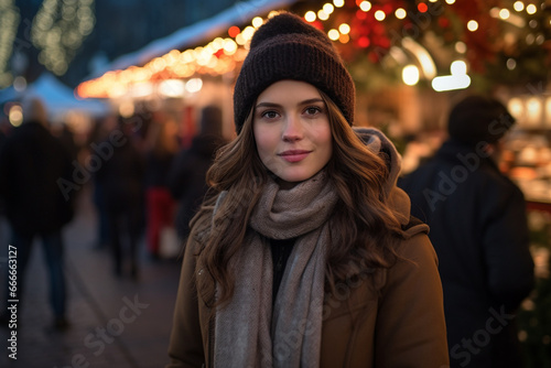 beautiful woman smiling  at christmas markets   © damien
