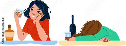 drink woman alcohol vector. beverage female, booze glass, addict liquor drink woman alcohol character. people flat cartoon illustration
