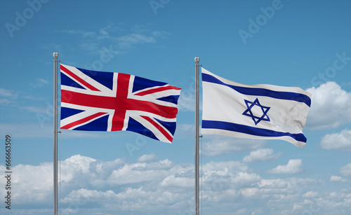 Israel and United Kingdom flags, country relationship concept