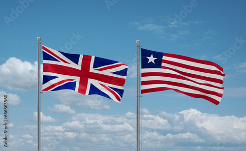 Liberia and United Kingdom flags, country relationship concept