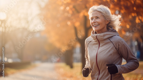 portrait of senior woman jogging in park
