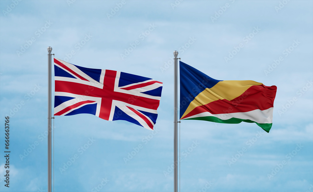 Seychelles and United Kingdom flags, country relationship concept Seychelles and United Kingdom flags, country relationship concept