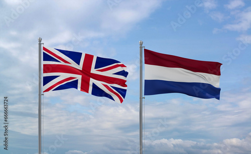 Netherlands and United Kingdom flags, country relationship concept