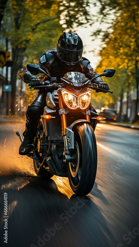 High-speed motorcycle riding . © tongpatong