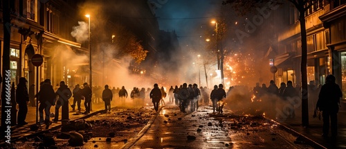 Tear gas-filled clashes in the streets as police fend off protesters. photo