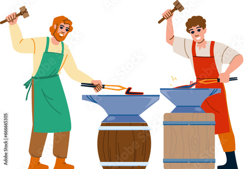 anvil blacksmith medieval vector. forge metal, iron craft, equipment sword anvil blacksmith medieval character. people flat cartoon illustration
