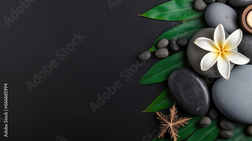 Bali style spa frangepani stone black background template