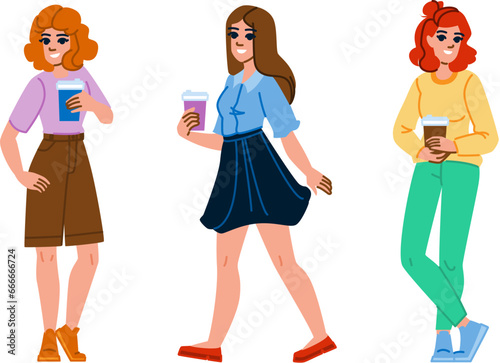 person coffee woman to go vector. business portrait, cup lifestyle, girl happy person coffee woman to go character. people flat cartoon illustration