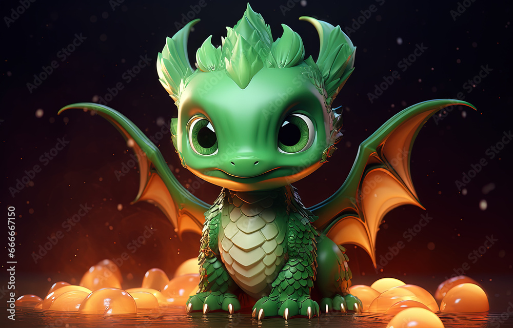 Φωτογραφία Young green dragon, mysterious creature from farytales and symbol of 2024 lunar year in Chinese calendar