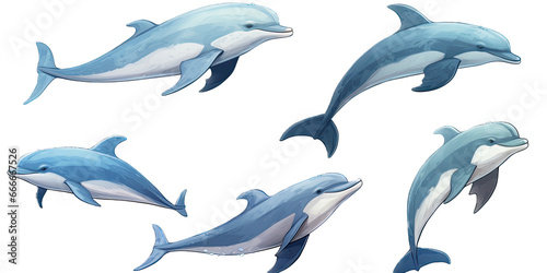 an assortment of dolphins as an isolated and transparent PNG in a Nature-themed, photorealistic illustration. Generative ai