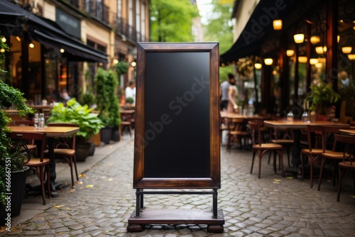 Signboard menu of eatery on street. Generative AI