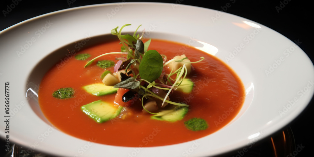 Traditional Spanish cuisine. Gazpacho or tomato and cucumber soup. Generative AI. Traditional Spanish cuisine. Gazpacho or tomato and cucumber soup. Generative AI.