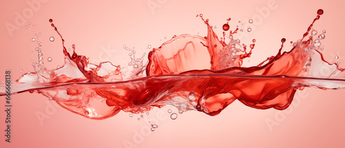 Realistic Liquid water splashes. red luxury background.