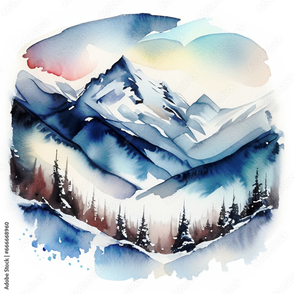 Góry zimą krajobraz ilustracja - obrazy, fototapety, plakaty 