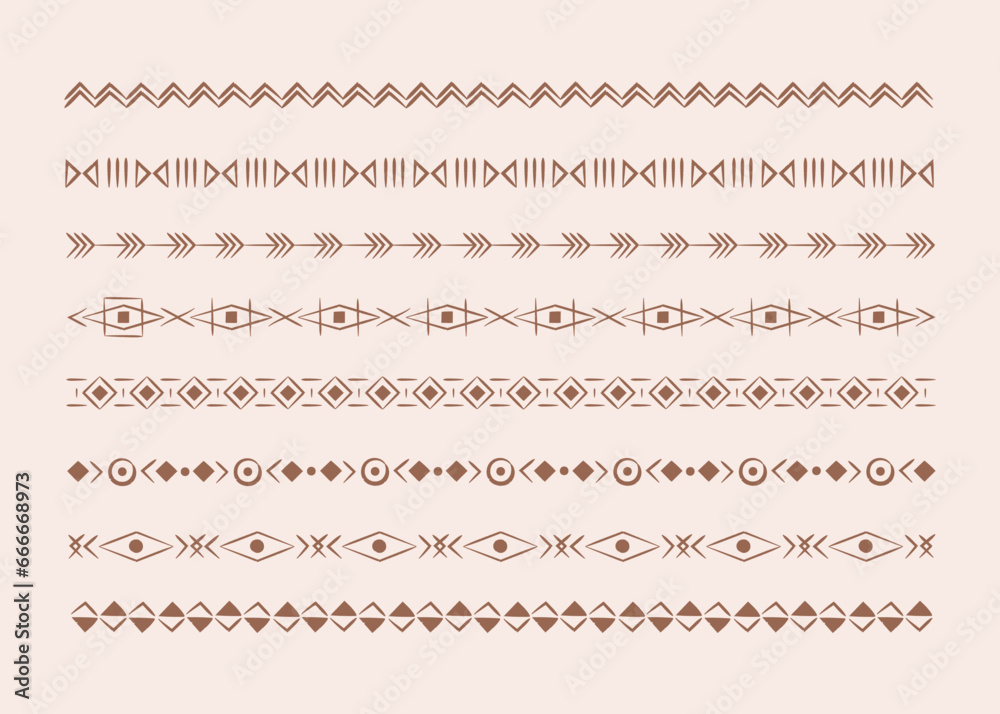 Ethnic geometric lines. Boho style native American ethnic pattern. Tribal vector motif, textured ornament illustration