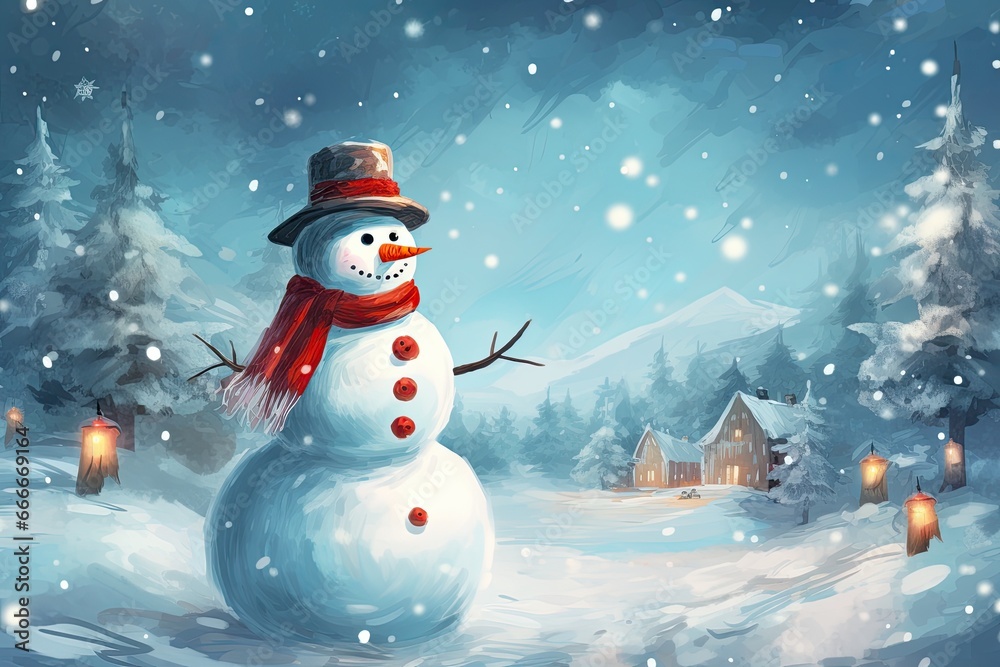 Obraz premium Snowman Christmas celebrating background concept featuring a festive and magical scene