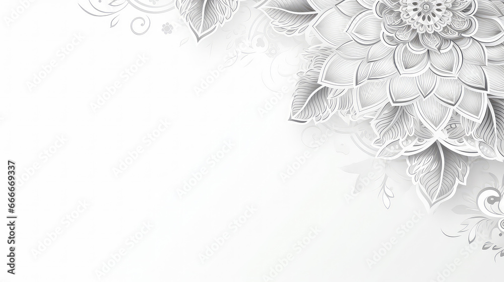 Mandala floral design black and white template copy space - obrazy, fototapety, plakaty 