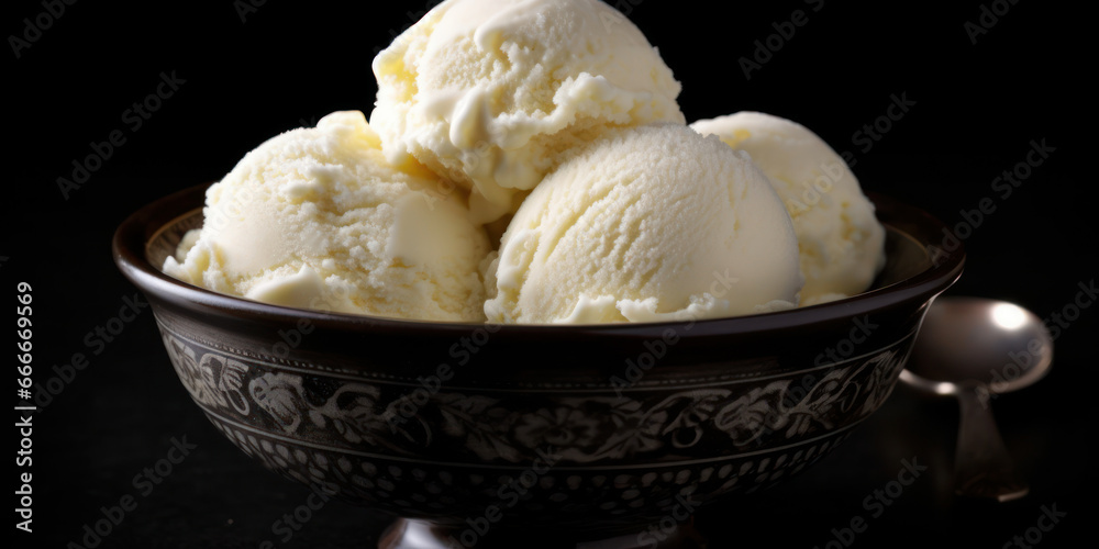 Bowl with vanilla ice cream. Generative AI.