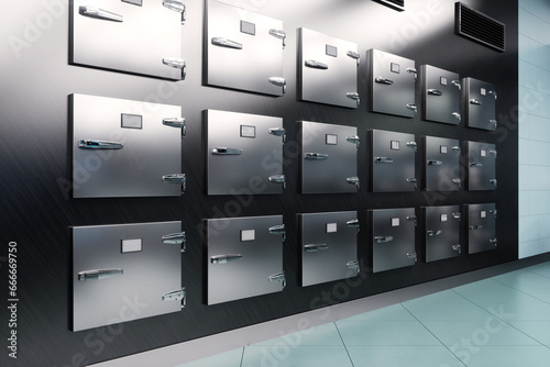 Interior of a morgue in a modern hospital. Concept death, autopsy, cause of death, funeral, funeral services. 3D illustration, 3D render, copy space.
