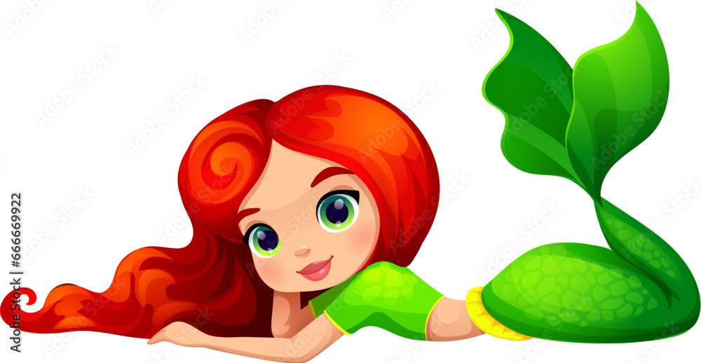 Φωτογραφία Mermaid, cartoon girl character, cute sea princess with fish tail, vector kids personage