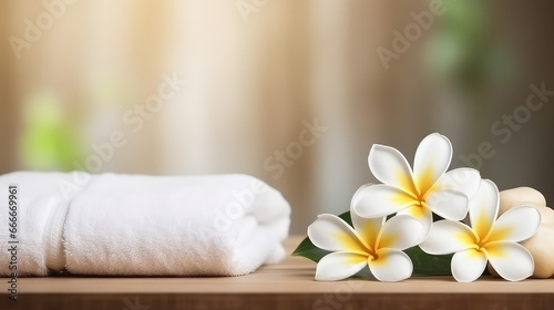 Spa salon design template frangipani flowers towel copy space