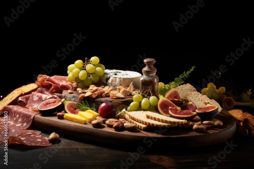  a platter of meats, cheeses, and fruit. generative ai