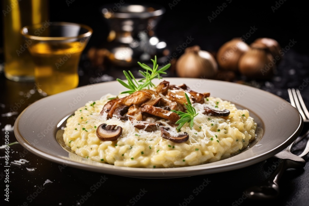 a plate of mashed potatoes with mushrooms and parsley. generative ai a plate of mashed potatoes with mushrooms and parsley. generative ai