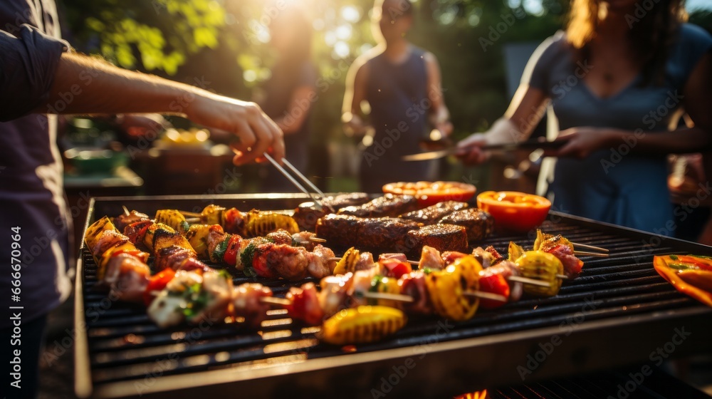 A Social Gathering Around the Barbecue Pit. A group of people grilling food on a grill.