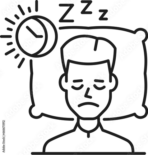 Sleep disorder, psychological problem and mental health icon in outline vector. Psychology and mind emotional state problem in sleep disorder, insomnia, apnea or psychological narcolepsy line symbol