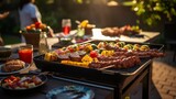 A Sizzling Summer BBQ Cookout with Delicious, Mouthwatering Grilled meat and vegetables