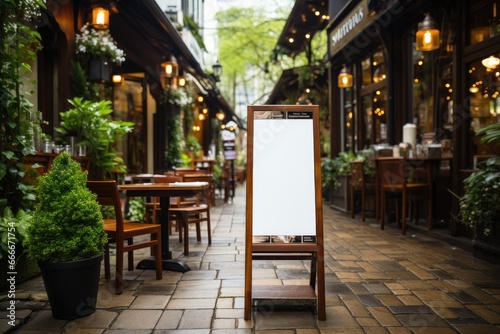 Signboard menu of eatery on street. Generative AI