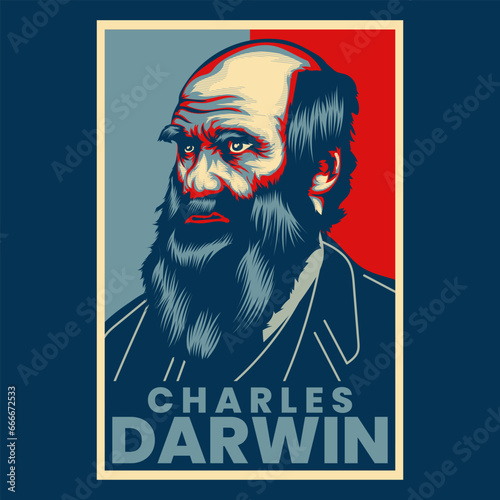 Charles Darwin Propaganda Style Poster Vector Illustration