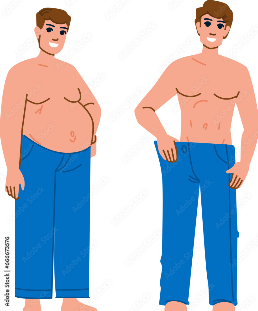 Fototapeta premium body weight loss man vector. person adult, diet fit, control lifestyle body weight loss man character. people flat cartoon illustration