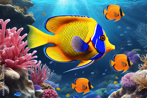  Tropical fish in the clear sea. Generate AI