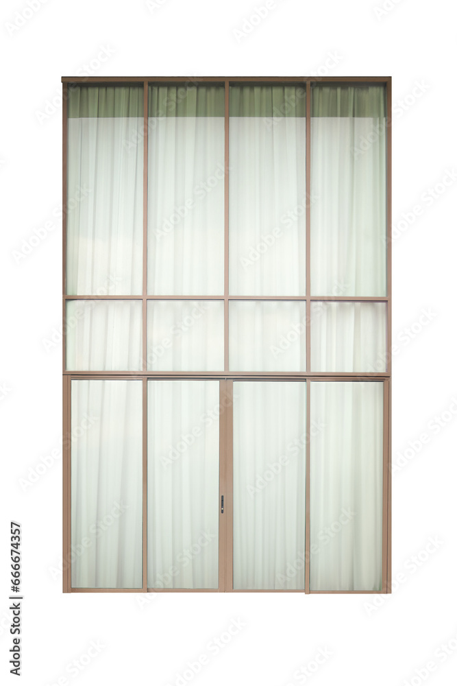 large 2-tier window frame with sliding doors taken from outside view ...