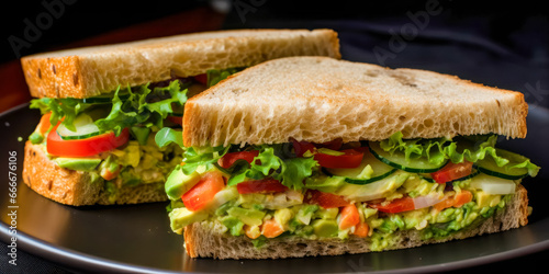 Vegetable sandwich, with tomato and cucumber. Generative AI.