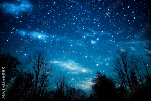Beautiful Stars In The Sky Above The Forest Trees. Starry Sky Landscape. Ai Generated 