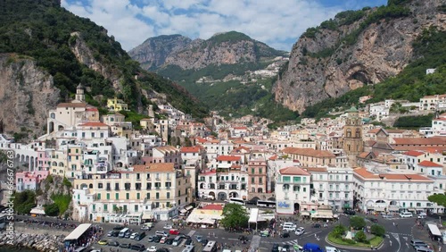Amalfi - Italy - aerial view from the sea to the romantic town