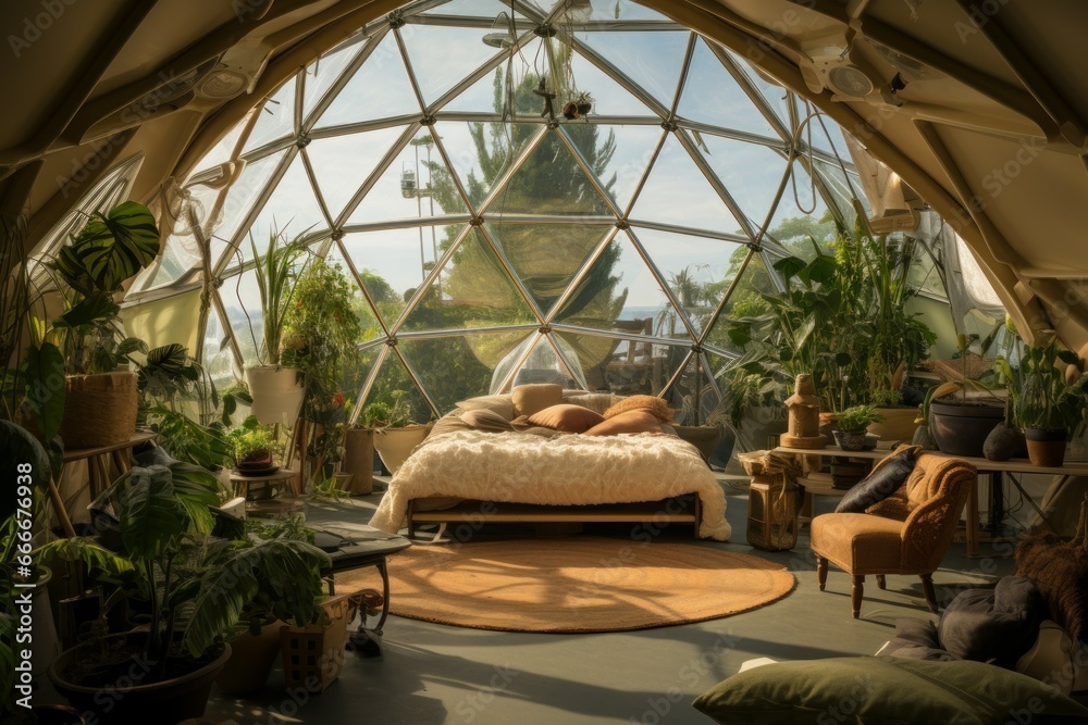 Eco-friendly Dome living garden space. Modern design. Generate Ai