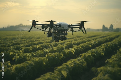 Panoramic Drone fly field. Harvest farming. Generate Ai