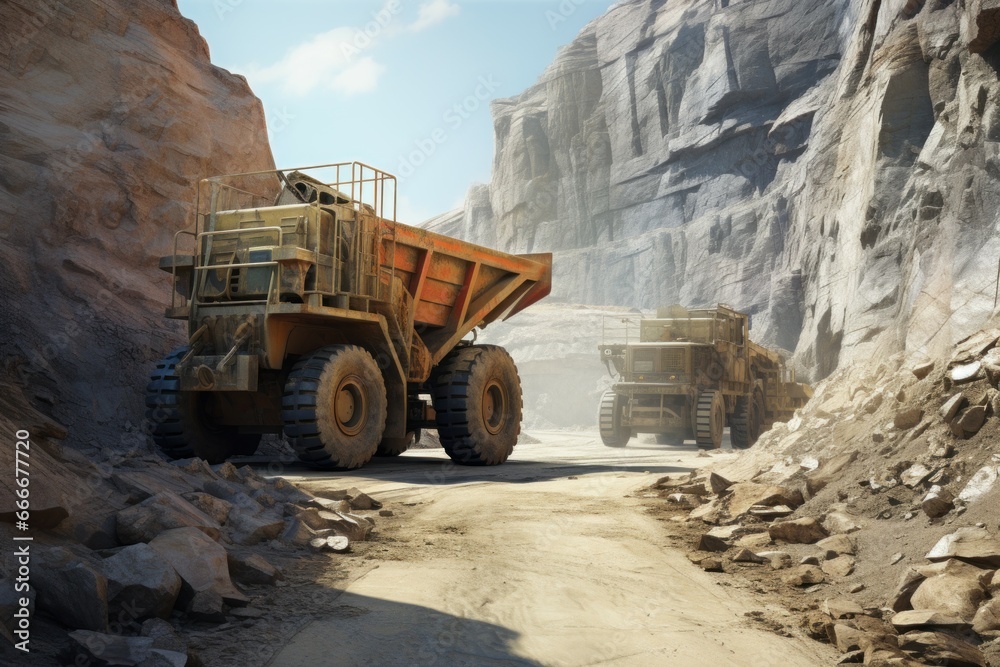 Powerful Dumper truck in career. Big coal. Generate Ai