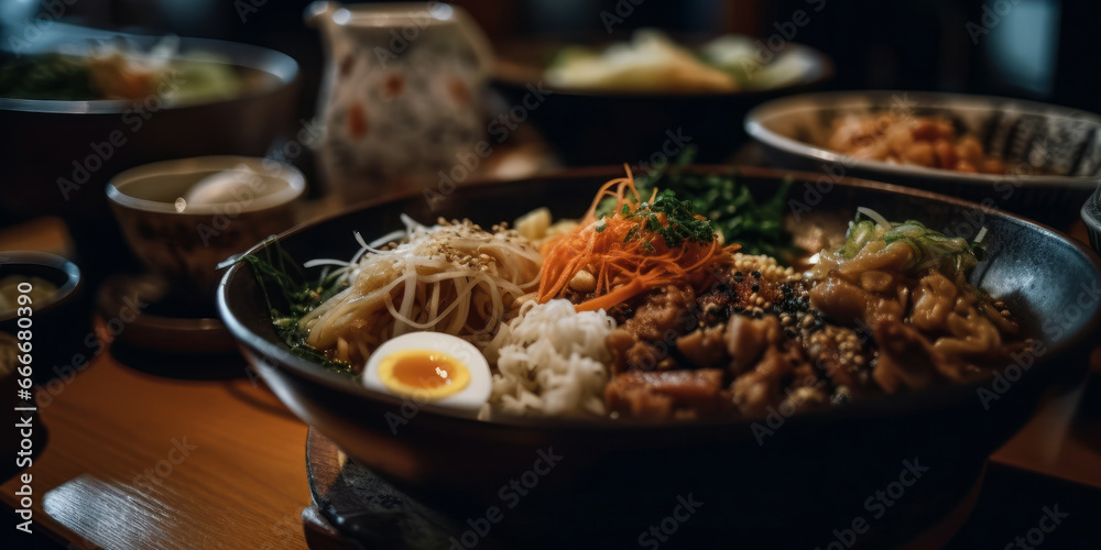Traditional Thai cuisine. Thai food bowl. Generative AI.
