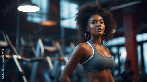 Black woman focus in the gym